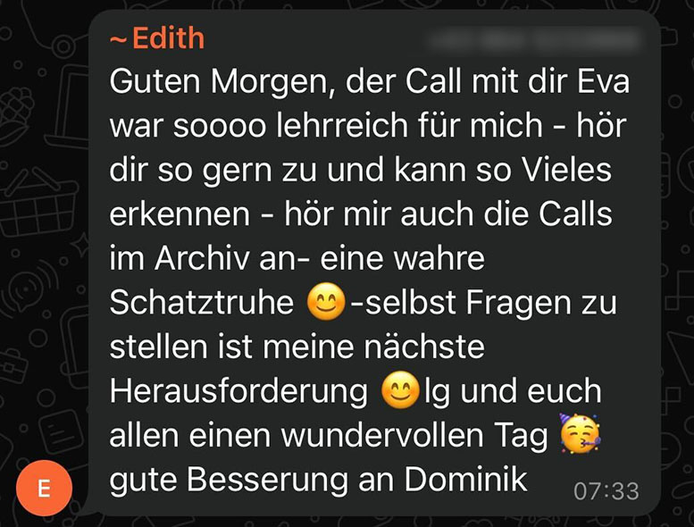 Edith Whatsapp feedback Eva Edith Whatsapp feedback Eva
