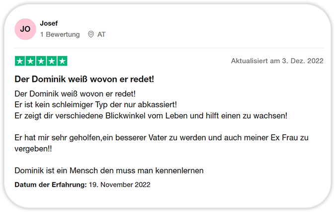 Bewertung zu SozialDynamik von Josef auf Trustpilot Bewertung zu SozialDynamik von Josef auf Trustpilot